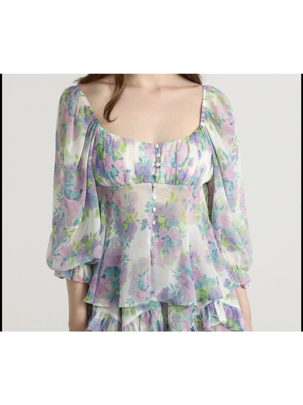 Cider Fairy In My Dreams Button Front Dreamy Purple Floral Flowy Blouse Small